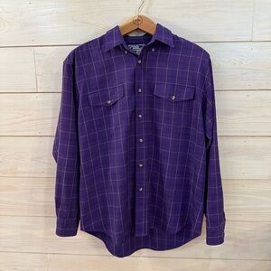Vintage Cool Lock by Wrangler Men's Shirt Purple Windowpane Plaid Long Sleeve LG